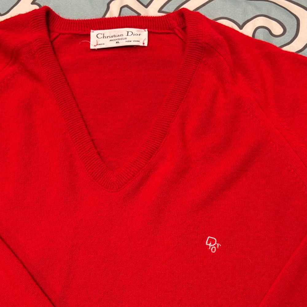 Dior Red V-Neck Knit Sweater